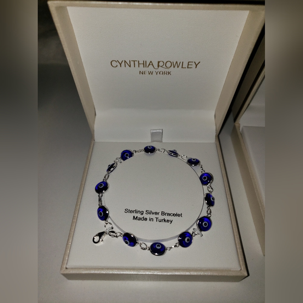 Cynthia Rowley Sterling Silver Bracelet with Blue Evil Eye Charms